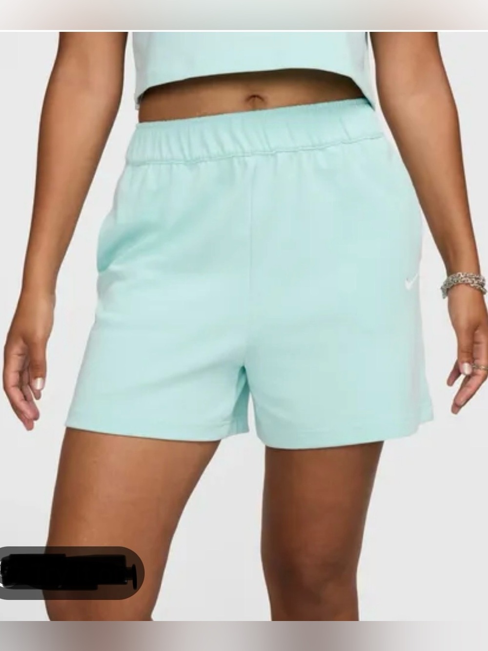 NIKE Women's Large Lt Mint Green Loose Fit High Rise Short 100% Cotton Jersey 4”